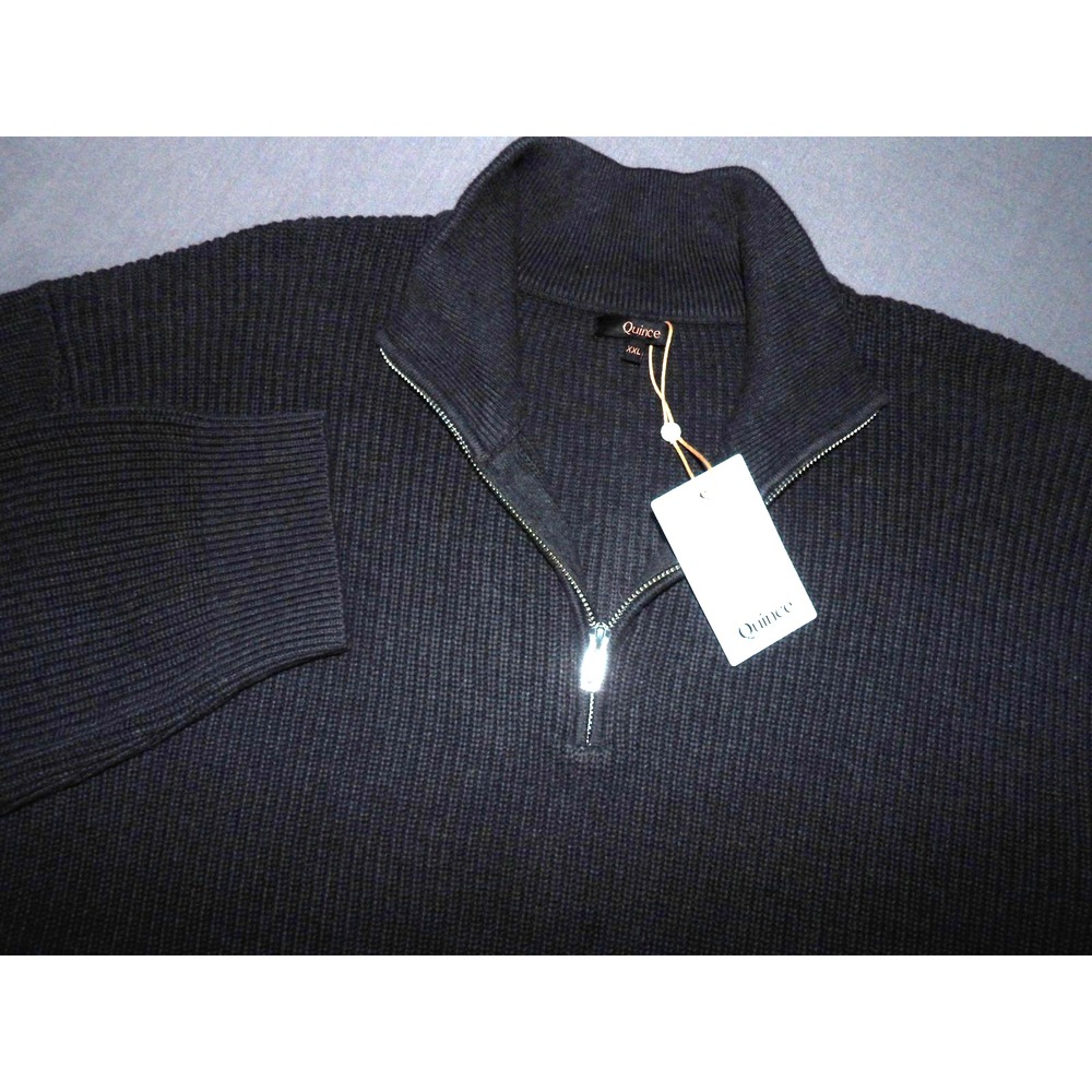 NEW! QUINCE Dark Gray 100% Cotton Ribbed Knit 1/4 Zip Sweater Men's XXL NWT!